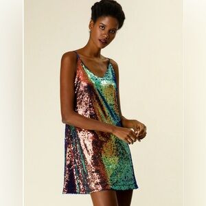 NWT Allegra K navy blue trimmed multi colored sequined dress. Beautiful colors!